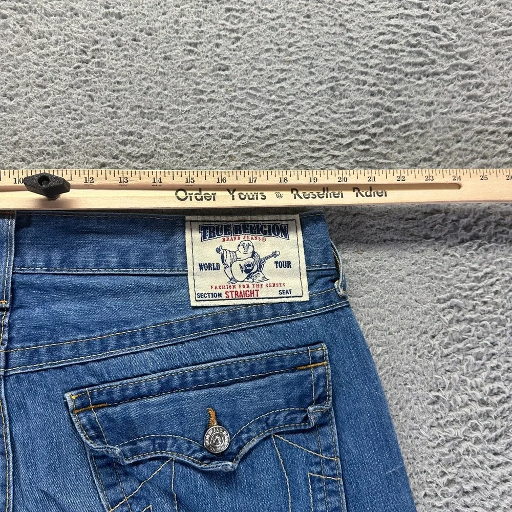 Vintage True Religion Jeans Mens 38x34 Blue Cotton Denim Straight Faded Workwear